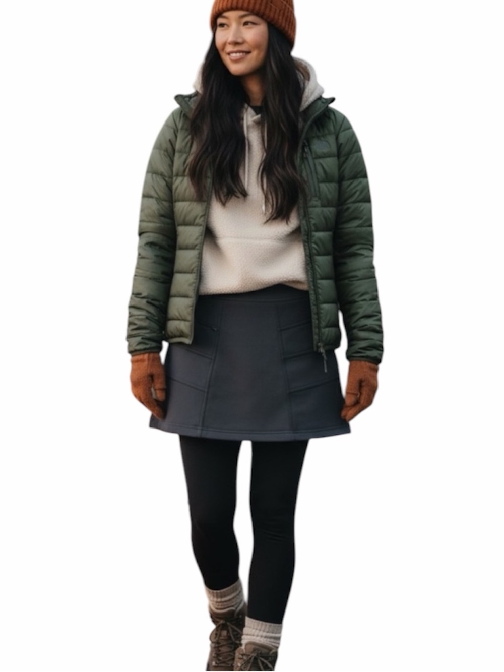 ATHLETA Blizzard Fleeced Line Skirt Charcoal Layering Hiking Cabin Bon Fire Gorp